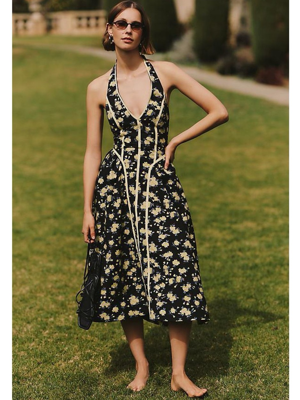 Anthropologie Halter V-Neck Fit & Flare Midi Dress NWT Size LP